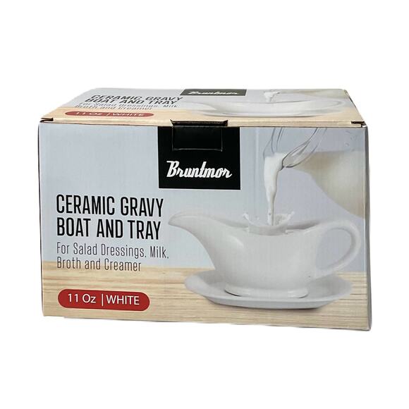 Bruntmor-Ceramic Gravy Boat and Tray- (11 Oz) - Picture 1 of 3